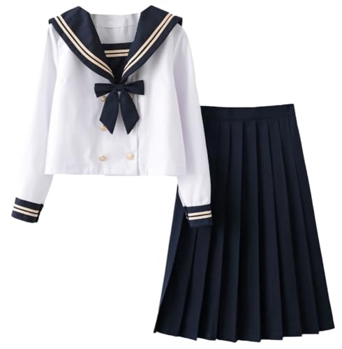 TEDPRBGE Japanische Schuluniform Kostüm Matrosenuniform JK Faltenrock Langarm Hemd Fliege Anime Cosplay Kostüm (2XL) von TEDPRBGE