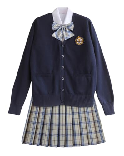 TEDPRBGE Japanisches Schulkostüm, JK, Uniform-Kostüm, dunkelblau, Strickjacke, Pullover, karierter Rock, Set, Anime-Cosplay-Outfit (Milchweiß, S) von TEDPRBGE