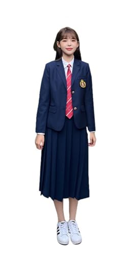 TEDPRBGE Japanisches Schulkostüm, JK Blazer-Kostüm, marineblau, Anzugjacke, Faltenrock, Hemden, Set, Anime-Cosplay-Kostüm (XL) von TEDPRBGE