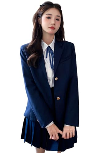 TEDPRBGE Japanisches Schulkostüm, JK Blazer-Kostüm, marineblau, Anzugjacke, Faltenrock, Hemden, Set, Anime-Kostüm für Damen, Größe 4XL von TEDPRBGE