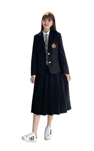 TEDPRBGE Japanisches Schulkostüm, JK Blazer-Kostüm, schwarze Anzugjacke, schwarzer Faltenrock, Hemden, Set, Anime-Cosplay-Kostüm, Größe M von TEDPRBGE