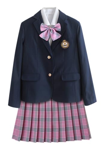 TEDPRBGE Japanisches Schulkostüm JK Uniform Kostüm JK Blazer Deep Blue Anzugjacke JK Plaid Rock Shirts Set für Damen, rose, M TEDPRBGE Japanisches Schulkostüm JK Uniform Kostüm JK Blazer Deep Blue Anzugjacke JK Plaid Rock Shirts Set für Damen, rose, M von TEDPRBGE