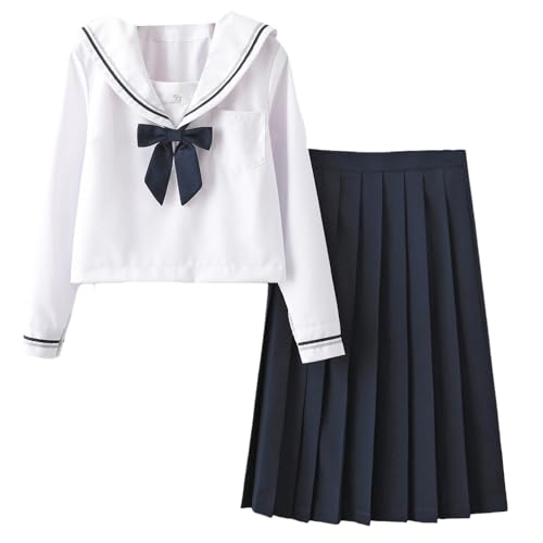 TEDPRBGE Japanisches Schuluniform-Kostüm, JK, Matrosenuniform, Faltenrock, Matrosenhemd, Fliege, Set, Anime-Kostüme für Damen, Größe XL von TEDPRBGE