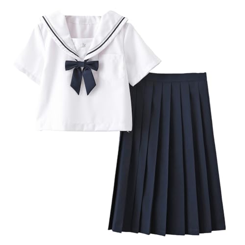 TEDPRBGE Japanisches Schuluniform-Kostüm, JK, Matrosenuniform, Faltenrock, weißes Matrosenhemd, Anime-Kostüme für Damen, Größe L von TEDPRBGE