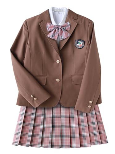 TEDPRBGE Japanisches Schuluniform-Kostüm, braune Anzugjacke, JK, Rock, Hemden, Uniform, Anime, Cosplay-Kostüme für Damen, Rosa, Größe L von TEDPRBGE