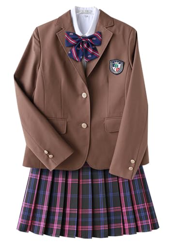 TEDPRBGE Japanisches Schuluniform-Kostüm, braune Anzugjacke, JK, Rock, Hemden, Uniform, Anime, Cosplay-Kostüme für Damen (Blau-Lila, XL) von TEDPRBGE