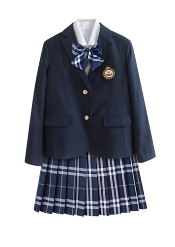 TEDPRBGE Japanisches Schuluniform-Kostüm, dunkelblau, Anzugjacke, JK, Rock, Hemden, Uniform, Anime, Cosplay-Kostüme für Damen (Blau, M) von TEDPRBGE