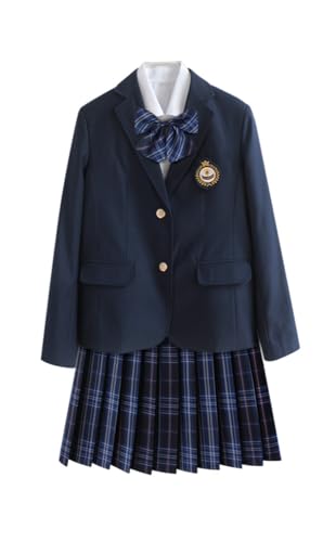 TEDPRBGE Japanisches Schuluniform-Kostüm, dunkelblau, Anzugjacke, JK, Rock, Hemden, Uniform, Anime, Cosplay-Kostüme für Damen (Blau-Lila, Größe 3XL) von TEDPRBGE