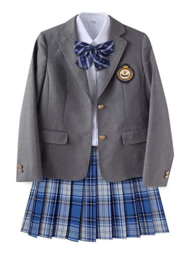 TEDPRBGE Japanisches Schuluniform-Kostüm, graue Anzugjacke, JK, Rock, Hemden, Uniform, Anime, Cosplay-Kostüme für Damen (Blau, Größe 2XL) von TEDPRBGE