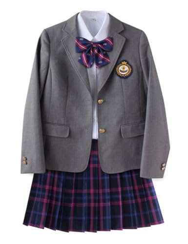 TEDPRBGE Japanisches Schuluniform-Kostüm, graue Anzugjacke, JK, Rock, Hemden, Uniform, Anime, Cosplay-Kostüme für Damen (Blau-Lila, Größe 2XL) von TEDPRBGE