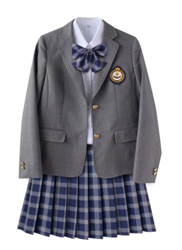 TEDPRBGE Japanisches Schuluniform-Kostüm, graue Anzugjacke, JK, Rock, Hemden, Uniform, Anime, Cosplay-Kostüme für Damen (Lila, L) von TEDPRBGE