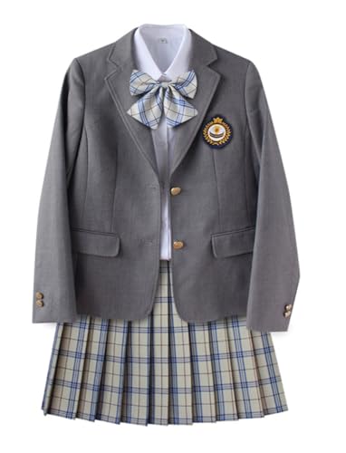 TEDPRBGE Japanisches Schuluniform-Kostüm, graue Anzugjacke, JK, Rock, Hemden, Uniform, Anime, Cosplay-Kostüme für Damen (Milchweiß, L) von TEDPRBGE