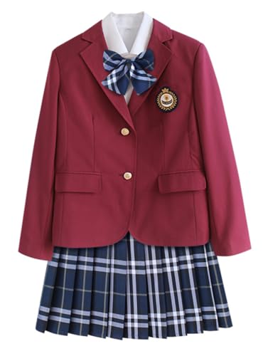 TEDPRBGE Japanisches Schuluniform-Kostüm, rote Anzugjacke, JK, Rock, Hemden, Uniform, Anime, Cosplay-Kostüme für Damen (Blau, Größe 4XL) von TEDPRBGE