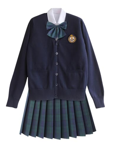 TEDPRBGE Schulkostüm im japanischen Stil, JK, Uniform-Kostüm, dunkelblau, Strickjacke, Pullover, karierter Rock, Set, Anime-Outfit (Grün, S) von TEDPRBGE