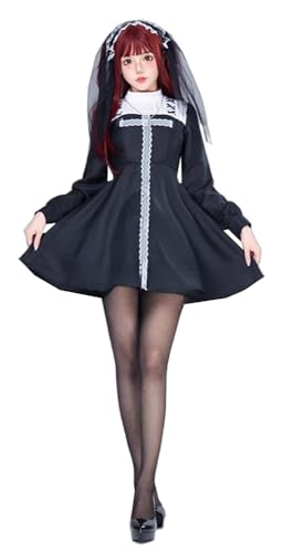 TEDPRBGE Schwarze Schwester Nonne Kostüm Nonne Cosplay Kleid Anime Cosplay Kostüm Halloween Nonne Kostüm für Damen (M) von TEDPRBGE