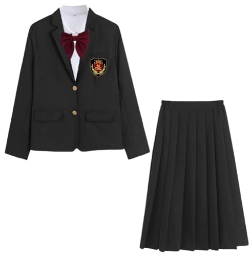 TEDPRBGE Schwarzes japanisches JK-Uniform-Kostüm, Anzugjacke, JK-Rock, Hemden, Uniform, Anime, Cosplay, Kostüme für Damen (schwarzer Midirock, Größe 3XL) von TEDPRBGE