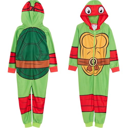 TEENAGE MUTANT NINJA Kinder Schildkröten-Einteiler für Jungen und Mädchen, Raphael TMNT Kostüm, All-in-One-Fleece, vollständig bedruckte Rückseite, roter Ninja, warmer Schlafanzug, mit Kapuze, 11–12 von TEENAGE MUTANT NINJA