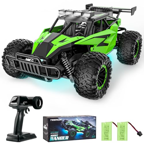 TEEROK Ferngesteuertes Auto, TR11 1:16 RC Auto Offroad mit 2 Akkus 60 Minuten, 2,4GHz RC Buggy All Terrain 20km/h, Spielzeug Spielzeugauto mit LED für Kinder 6 8 10 12 14 Jahre Erwachsene Grün von TEEROK