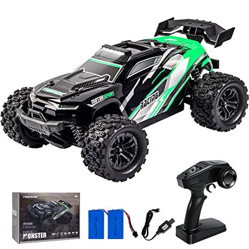 TEEROK Ferngesteuertes Auto Offroad, 1:18 4WD 38KM/H RC Auto, 2 Akku 60 Minuten Laufzeit,All Terrain RC Crawler, Outdoor Spielzeug Geschenk für Kinder Jungen und Erwachsene,Grün von TEEROK