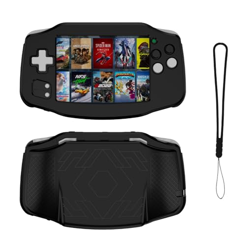 TEHAOUU Silikon-Schutzhülle für Anbernic RG34xx SOFE Case Handheld Spielkonsole Zubehör Anti-Scratch Waschbar Staubdicht Wasserdicht Abdeckung mit Lanyard (Schwarz) von TEHAOUU