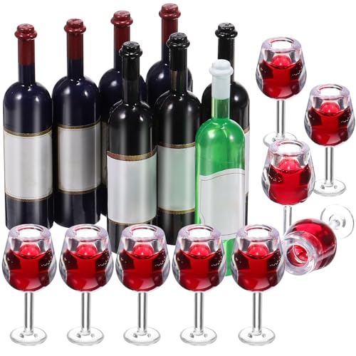 Mini-Spielzeug-Weinglas-Set Weinflaschen-Modell Mini-Rotweingläser Weintrinkflasche Für Puppenhaus Getränke-Spielzeug Getränke Mini-Weinglas-Flasche Kuchen Kleine von TEHAUX