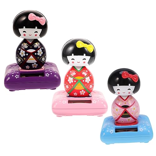 TEHAUX 3st Solartanzfiguren Kleine Kimono-puppenfigur Kopfschüttelndes Spielzeug Solar-wackelkopffiguren Asiatische Geisha-Puppe Malbuch Für Erwachsene Kimono-Geisha-Puppe Maiko Asien von TEHAUX