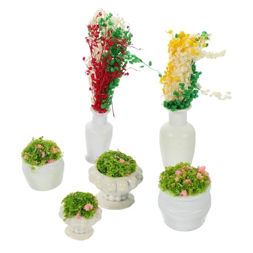 TEHAUX 6st Mini-pflanzvase Künstliches Grün Künstliche Pflanze Blumendekor Modellanlage Grüne Landschaft Landschaftsmodell Kleine Pflanzendekoration Blumentopfdekorationen Plastik von TEHAUX