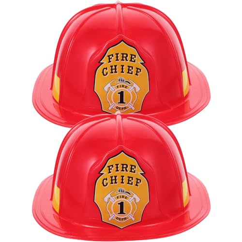 TEHAUX 2 Stück Feuerwehrhelm, Feuerwehrhelm für Erwachsene Neuartiger Roter Feuerwehrhelm Halloween Kostüm Feuerwehrmann Cosplay Hüte Für Feuerwehrmann Party Urlaub Kostümzubehör von TEHAUX