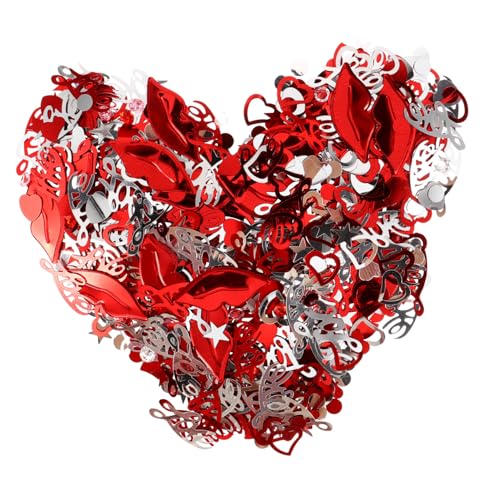 TEHAUX Hochglänzendes PVC Konfetti Mix aus Rot Silber Sterne Love Formen Vielseitige Tischdekoration für Valentinstag Hochzeit Jahrestag und Party Einfach zu Streuen Langlebig und TEHAUX Hochglänzendes PVC Konfetti Mix aus Rot Silber Sterne Love Formen Vielseitige Tischdekoration für Valentinstag Hochzeit Jahrestag und Party Einfach zu Streuen Langlebig und von TEHAUX