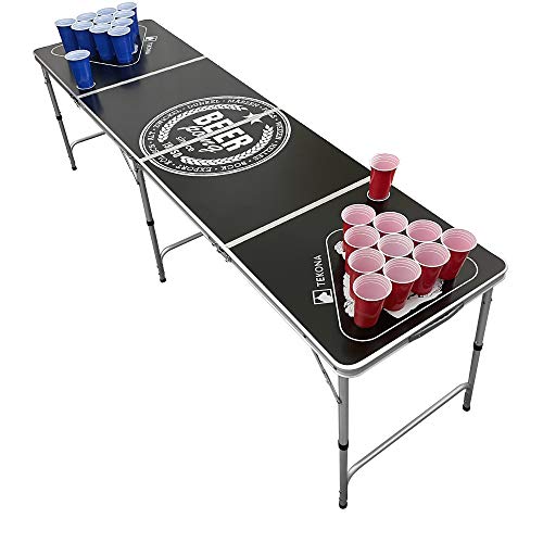 TEKONA Beer Pong Tisch Set - inkl. 100 Becher (50 Rot & 50 Blau), 6 Premium Bällen, & Regelwerk - Vintage Design von TEKONA