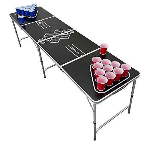 TEKONA Beer Pong Tisch Set ohne Löcher - inkl. 100 Becher (50 Rot & 50 Blau), 6 Bällen & Regelwerk - Classic Design von TEKONA