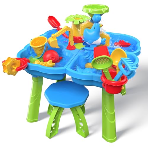 TEMI Sand-Wasser-Tabelle für Kleinkinder, 4 in 1 Sand-Tabelle und Wasser Spielen Tabelle, Kinder Tisch Aktivität Sensory Play Tabelle Strand Sand Wasser Spielzeug für Kleinkinder Alter 3-5 von TEMI