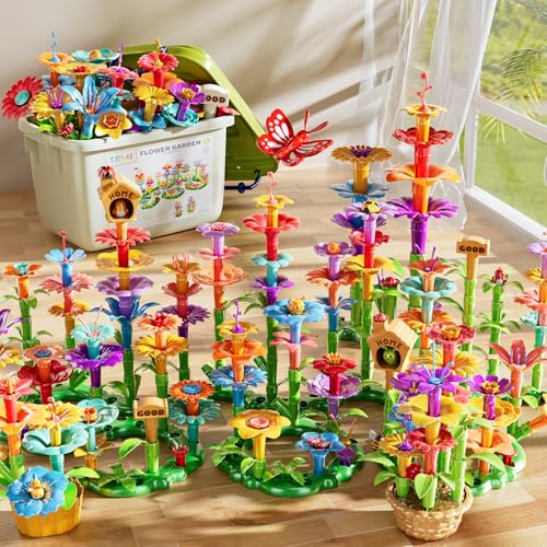 TEMI 224 PCS Blumen Garten Gebäude Spielzeug für Mädchen Spielzeug, pädagogisches Mint Spielzeug und Vorschule Garten Spiel Set für Kleinkinder 3 4 5 6 7 Jahre alte Kinder Jungen Mädchen von TEMI