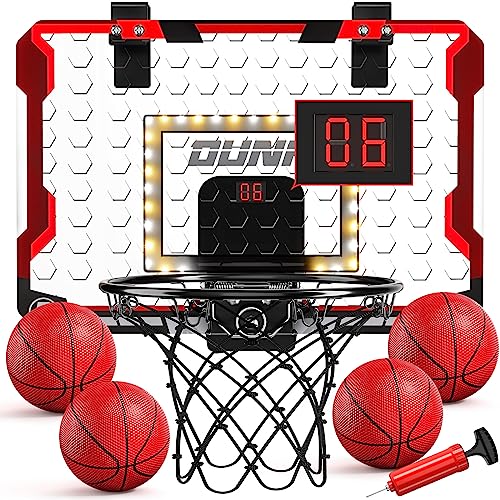 TEMI Basketballkorb Indoor, LED-Licht Mini-Basketballkorb mit 4 Bällen & elektronische Anzeigetafel, über die Tür Basketballbrett für 5 6 7 8 9 10 11 12 Jahre alt Jungen Mädchen Kinder Teenager von TEMI