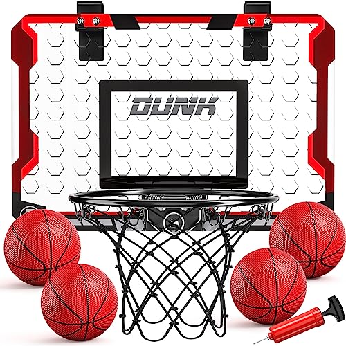 TEMI Basketballkorb Indoor, Mini-Basketballkorb mit 4 Bällen, über die Tür Basketballkorb für Kinder und Erwachsene, Basketball-Spielzeug für Jungen Mädchen Alter 3 4 5 6 7 8 9 10 11 12 von TEMI