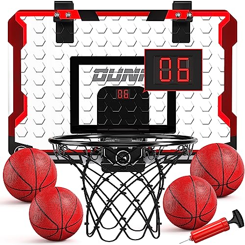 TEMI Basketballkorb Indoor, Mini-Basketballkorb mit 4 Bällen & elektronischer Anzeigetafel, über der Tür Basketballkorb, Basketballspielzeug für Jungen Mädchen Alter von TEMI