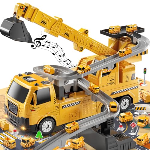 TEMI Engineering Kran, Kinder BAU LKW Spielzeug für 3 4-5 6 7 Jahre alt.Auto Rennstrecken, Bagger, Jungen Spielzeug für 3-5 Jahre alte Kleinkinder, von TEMI