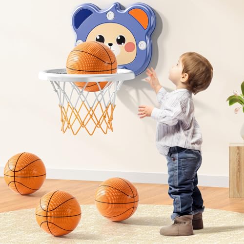 TEMI Indoor Mini-Basketballkorb für Kleinkinder Kinder Jungen Alter 3 4 5 6, Kleinkinder Basketballkorb mit 4 Bällen, Kleinkind Jungen Spielzeug, Geburtstag Spielzeug Geschenke für Jungen 3 4 5 6 von TEMI