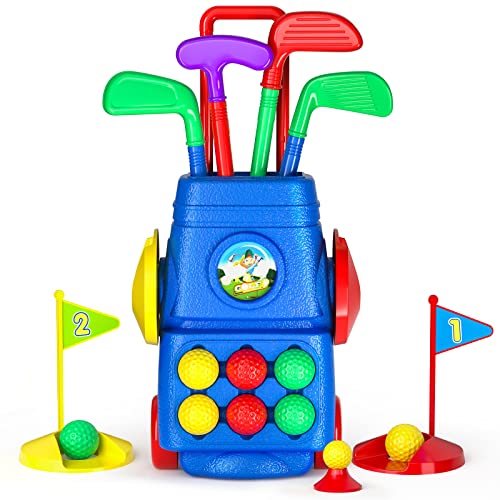 TEMI Kleinkinder-Golfspielset – Kinder-Golfkoffer-Spielset Sportspielzeug – Spielzeug für drinnen und draußen für Jungen und Mädchen 2 3 4 5 Jahre alt von TEMI