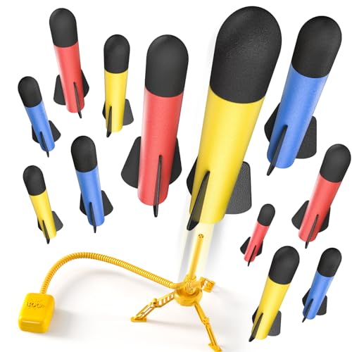 TEMI Rocket Launcher für Kinder, 12 Schaumstoffraketen und Stomp Launcher Pad, Start bis zu 100+ft, Kinder Outdoor-Spielzeug für Kinder Jungen Mädchen Alter 3 4 5 6 + Jahre alt von TEMI