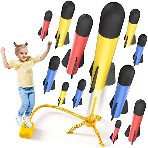 TEMI Rocket Launcher für Kinder, 12 Schaumstoffraketen und Stomp Launcher Pad, Start bis zu 100+ft, Kinder Outdoor-Spielzeug für Kinder Jungen Mädchen Alter 3 4 5 6 + Jahre alt von TEMI