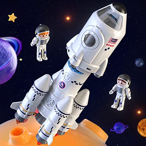 TEMI Space Shuttle Rakete Spielzeug für 3 4 5 6 7 8 9 Jahre Kinder Wissenschaft Lernspielzeug 5-in-1 STEM mit 2 Astronauten, Projektionslampe, Weltraumspielzeug Geschenk Jungen Mädchen von TEMI