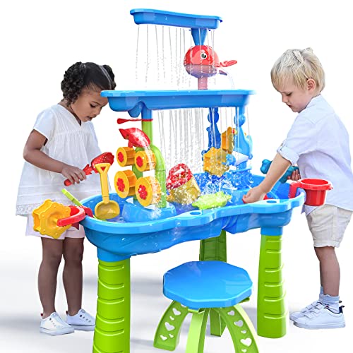 TEMI Kleinkind-Wassertisch, Kinder Sand und Wasser Tabelle, 3-Tier im Freien Wasser Spielen Tabelle Spielzeug für Kinder, Wasser Sensory Tables Sommer Strand Spielzeug für Kinder Alter 3 4 5 6 7 8 von TEMI