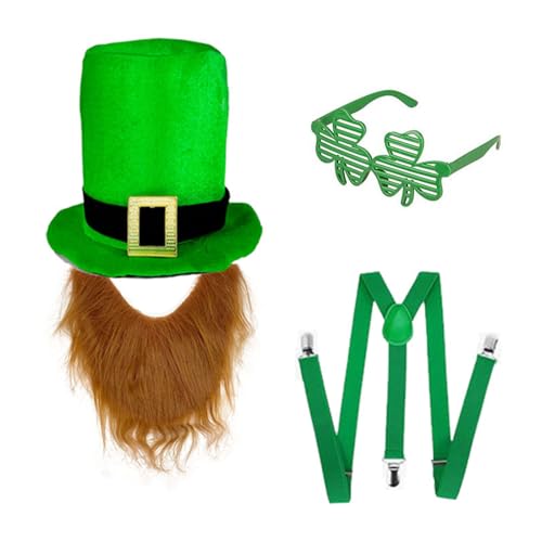 TEMOOUES Set mit grünem Hut und Bart für irische Festival-Enthusiasten, bunte Kleeblatt-Gläser und Gürtel, Urlaub, Feier, Partyhut für Erwachsene TEMOOUES Set mit grünem Hut und Bart für irische Festival-Enthusiasten, bunte Kleeblatt-Gläser und Gürtel, Urlaub, Feier, Partyhut für Erwachsene von TEMOOUES