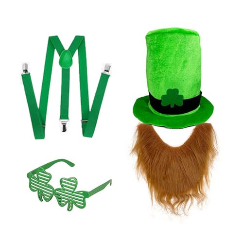 TEMOOUES Set mit grünem Hut und Bart für irische Festival-Enthusiasten, bunte Kleeblatt-Gläser und Gürtel, Urlaub, Feier, Partyhut für Erwachsene TEMOOUES Set mit grünem Hut und Bart für irische Festival-Enthusiasten, bunte Kleeblatt-Gläser und Gürtel, Urlaub, Feier, Partyhut für Erwachsene von TEMOOUES