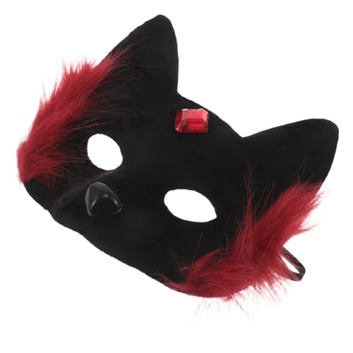 TEMPNAP Halloween Katzenmaske Halbgesichtsplüsch Masquerade Maskeraden Tiermotiv Wiederverwendbar Universalgröße Für Halloween Party Cosplay Zubehör Rot Schwarz TEMPNAP Halloween Katzenmaske Halbgesichtsplüsch Masquerade Maskeraden Tiermotiv Wiederverwendbar Universalgröße Für Halloween Party Cosplay Zubehör Rot Schwarz von TEMPNAP