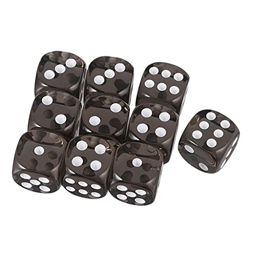 TENCOCO 10 Stück 16mm Acrylwürfel Schwarz Transparent 6-seitige Würfel Casino Pokerspiel Partywürfel Kinder Brettspiel Spielzeug Transparent Schwarz von TENCOCO