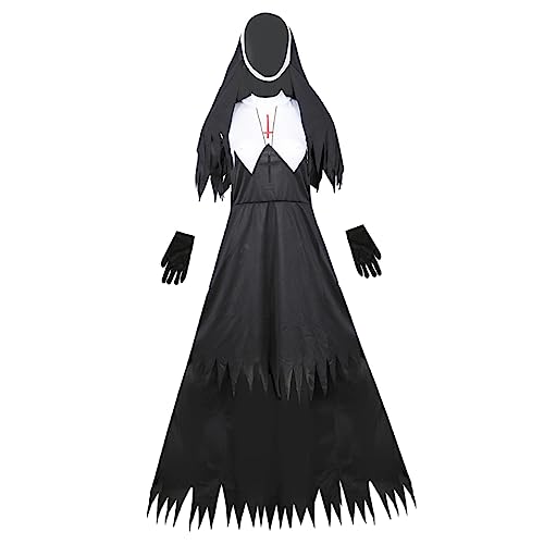 TENDYCOCO 1stk Halloween-zombie-uniform Nonnen-outfit Horror Halloweenkostüm Ritter-halloween-umhang Hexenkostüm Für Damen Halloween-kostüm Für Erwachsene Valak Nunn Black Baumwollmischung von TENDYCOCO