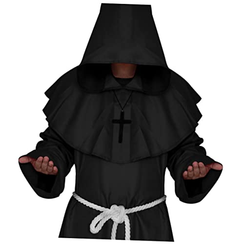 TENDYCOCO mittelalterliches mönchsgewand mittelalterliches Priestermönchsgewand mönchsgewand Kinder Herren Umhang Halloween Costume Halloween Kleidung Zaubereruniform Zaubererrobe Black von TENDYCOCO