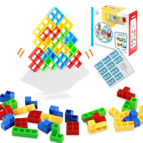 64Pcs Tetra Tower Spiel Spiele für Erwachsene Kinder, Tetris Balance Team Turm Game Stapelspiel Spielzeug, Stack Attack Spielzeug Stapelturm für Mädchen Junge Heimspiele Reise Geschenk Partys von TENGYIF